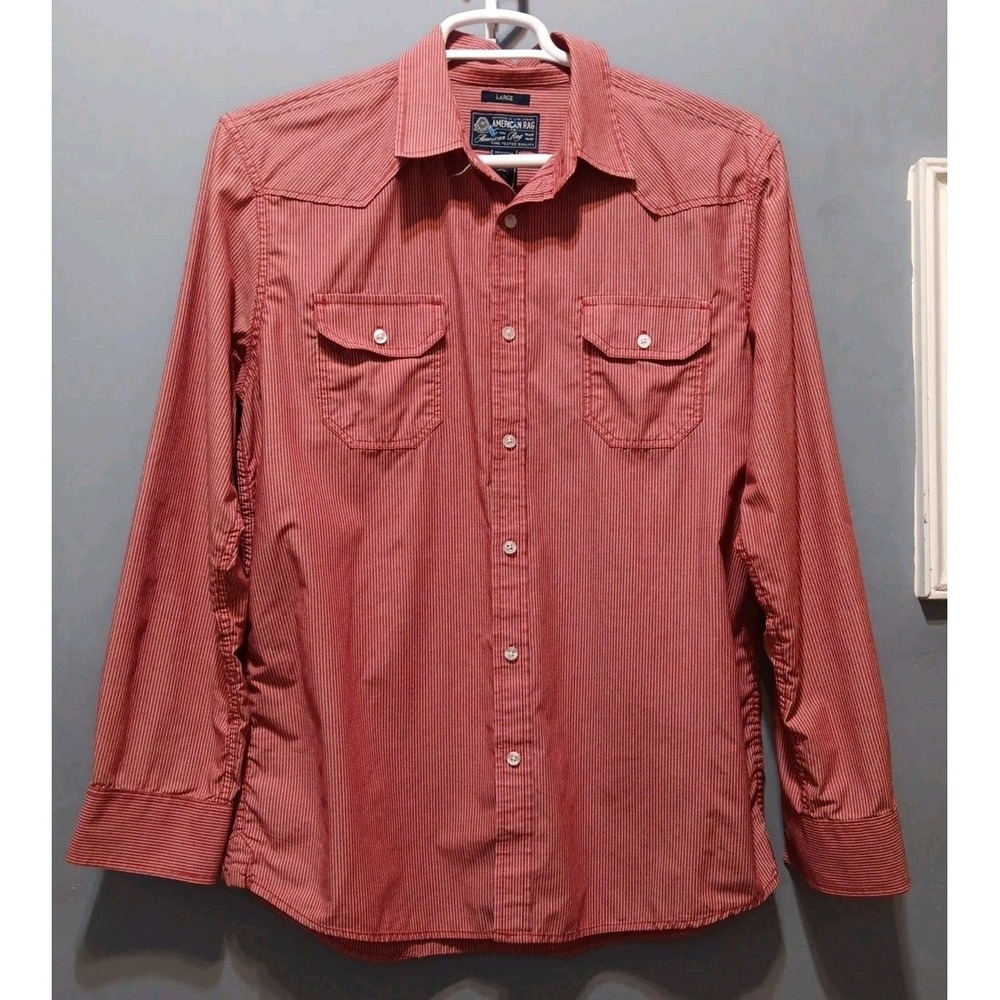 Y2K American Rag Shirt Mens L Red Striped Long Sleeve Button Up Cowboy